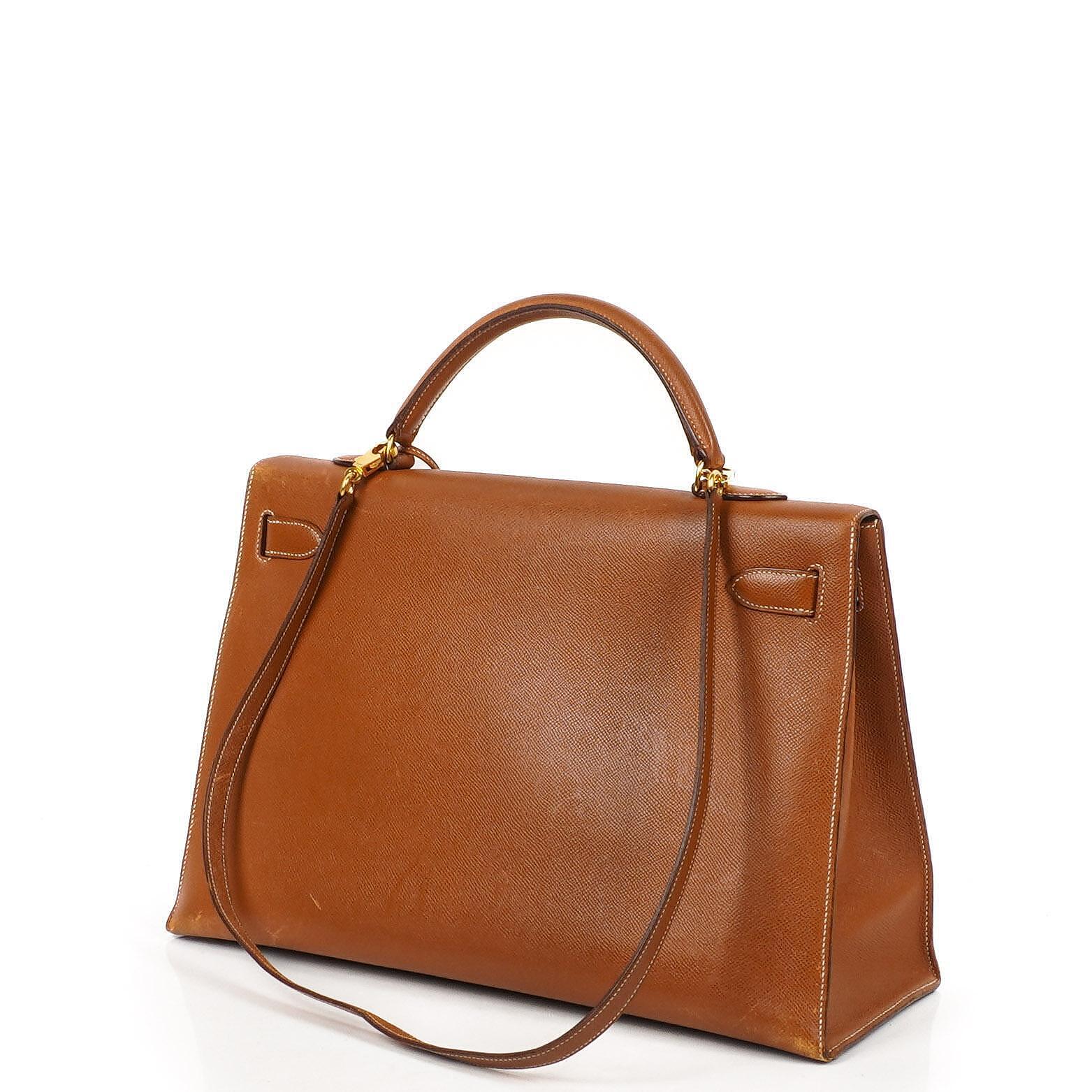 Hermes Kelly 40 Vintage Sellier Gold Courchevel mit goldenen Beschlägen