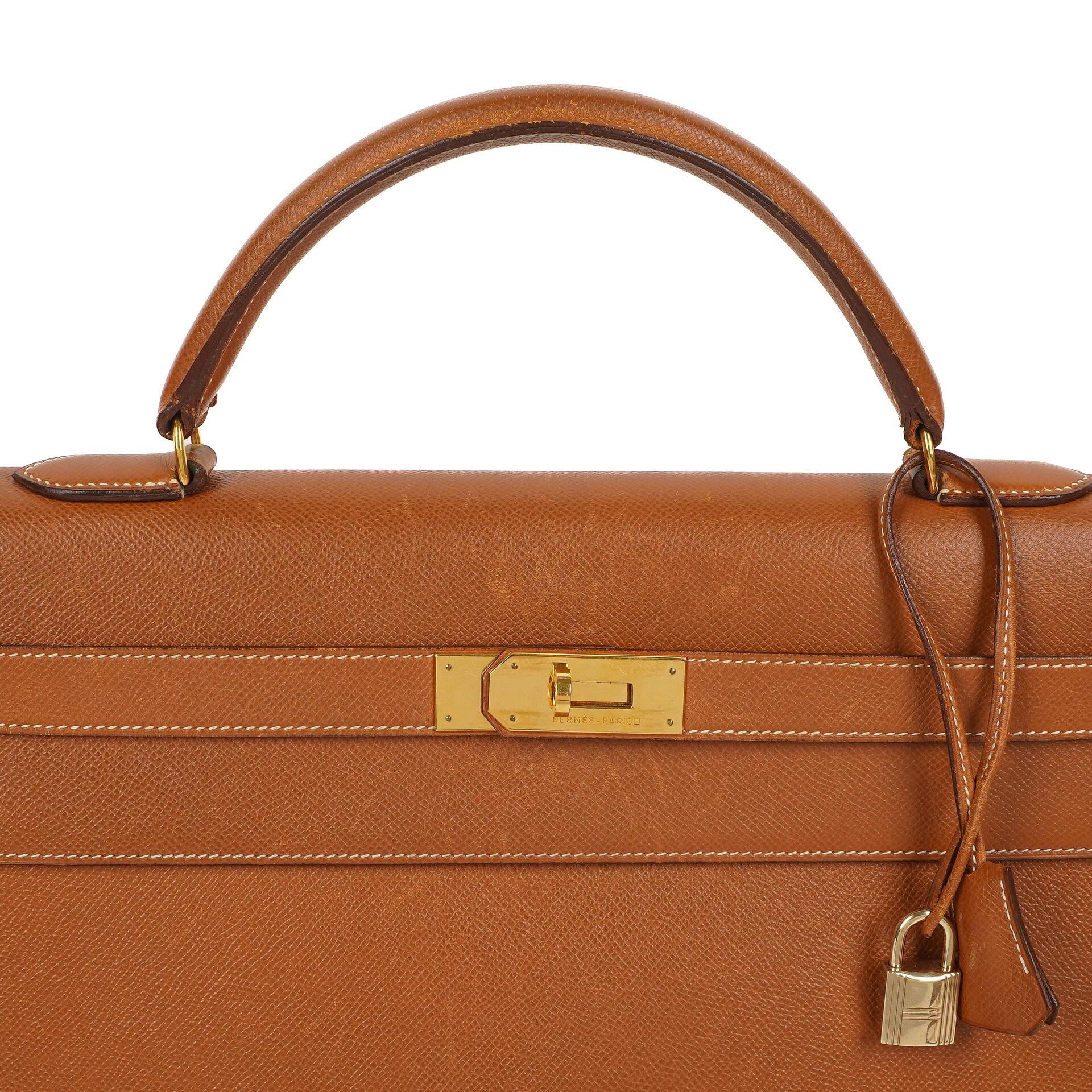 Hermes Kelly 40 Vintage Sellier Gold Courchevel mit goldenen Beschlägen