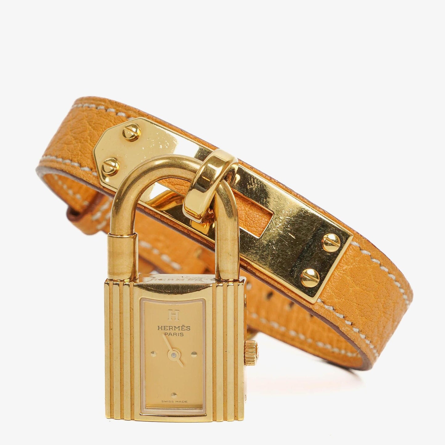 Hermès Kelly Uhr mit beigem Leder und Vergoldung