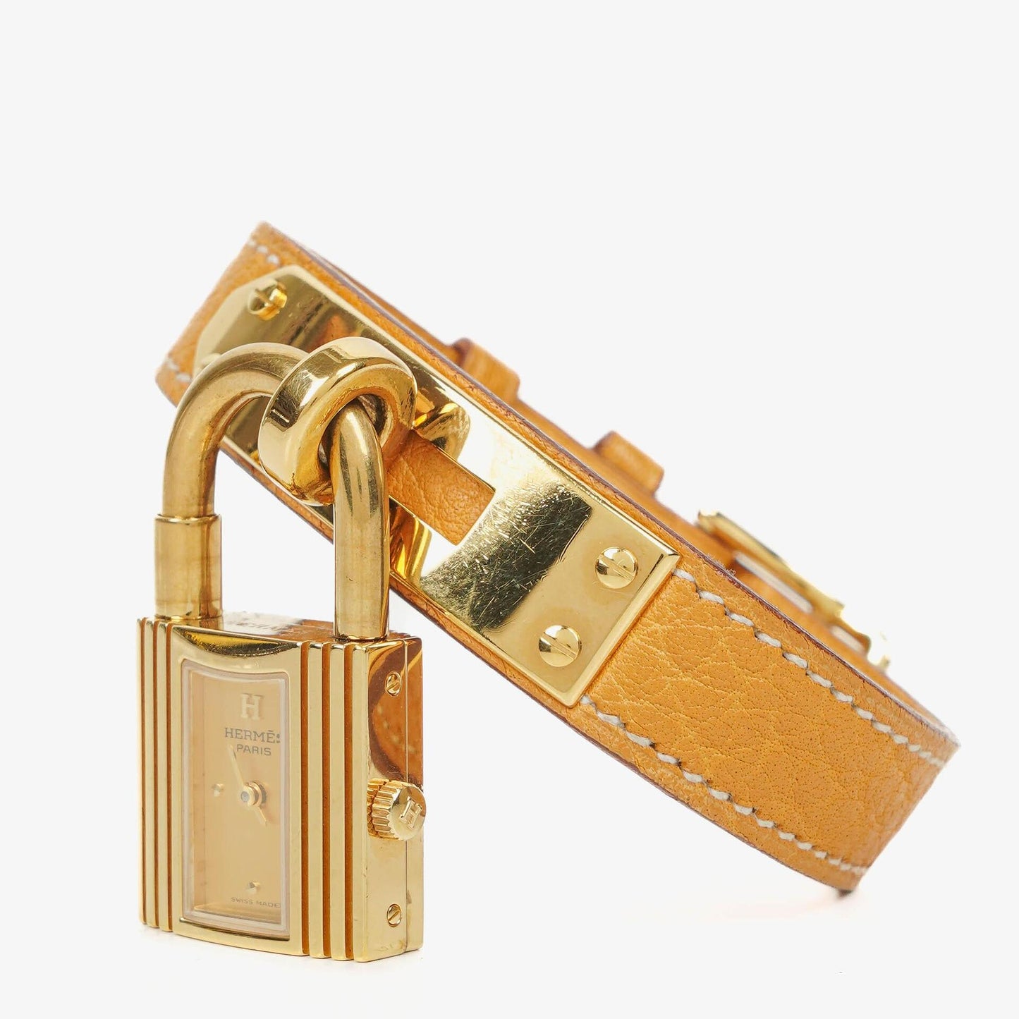 Hermès Kelly Uhr mit beigem Leder und Vergoldung