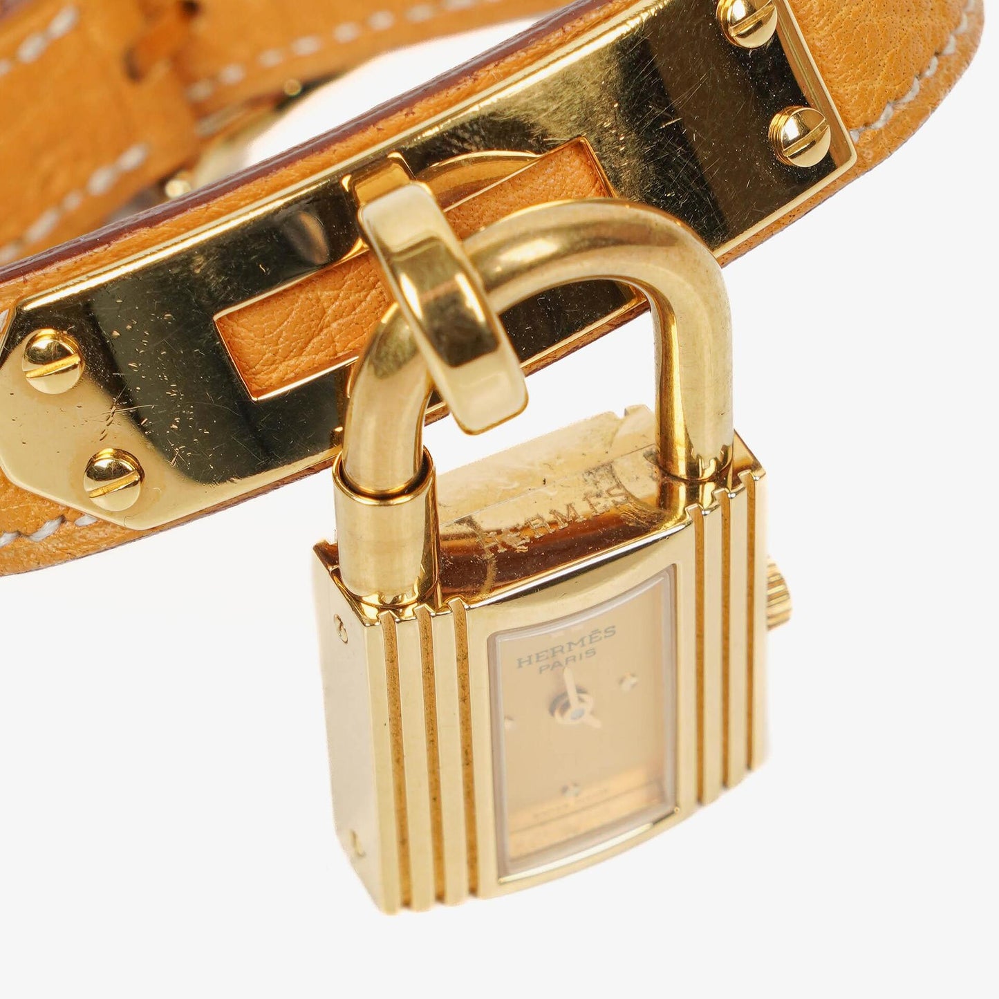 Hermès Kelly Uhr mit beigem Leder und Vergoldung