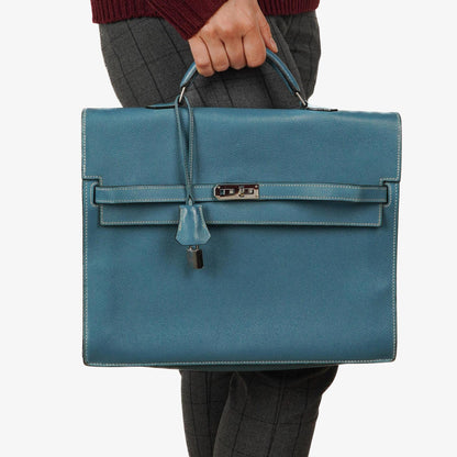 Hermès Kelly Depeches 34 Bleu Jean Epsom Mit Palladium Hardware, 2006