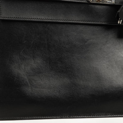 Hermès Kelly Depeches 37 aus schwarzem Boxleder mit Palladium-Beschlägen, 2003