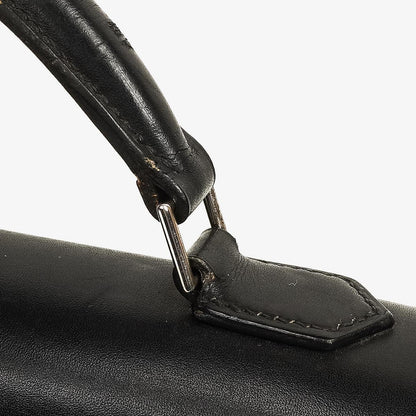 Hermès Kelly Depeches 37 aus schwarzem Boxleder mit Palladium-Beschlägen, 2003