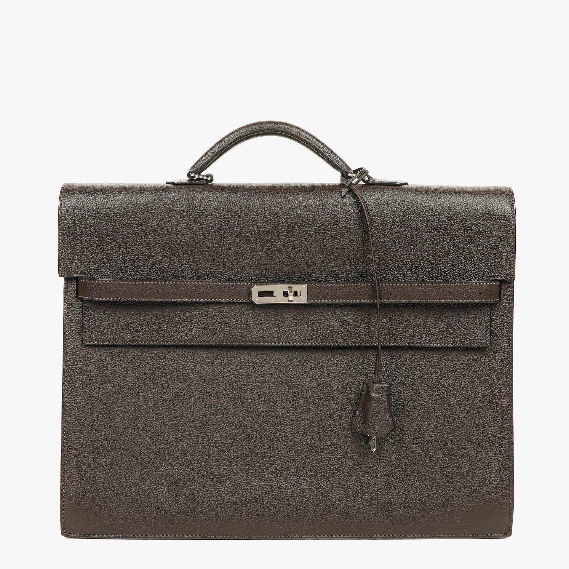 Hermes Kelly Depeches 38 Macassar Epsom Leder Mit Palladium Beschlägen