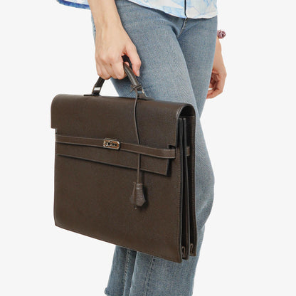 Hermes Kelly Depeches 38 Macassar Epsom Leder Mit Palladium Beschlägen