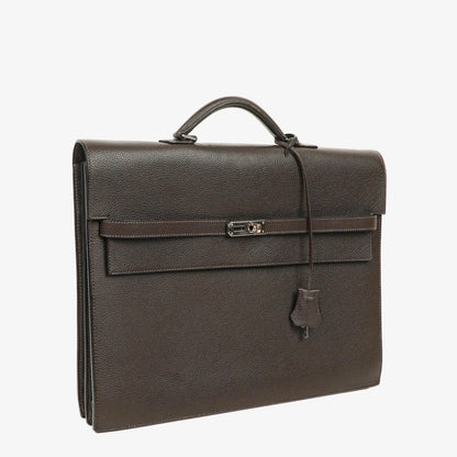 Hermes Kelly Depeches 38 Macassar Epsom Leder Mit Palladium Beschlägen