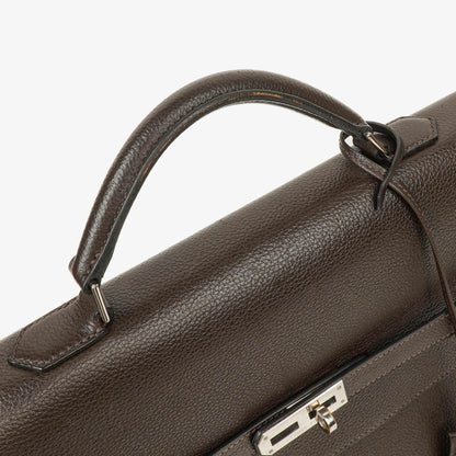 Hermes Kelly Depeches 38 Macassar Epsom Leder Mit Palladium Beschlägen