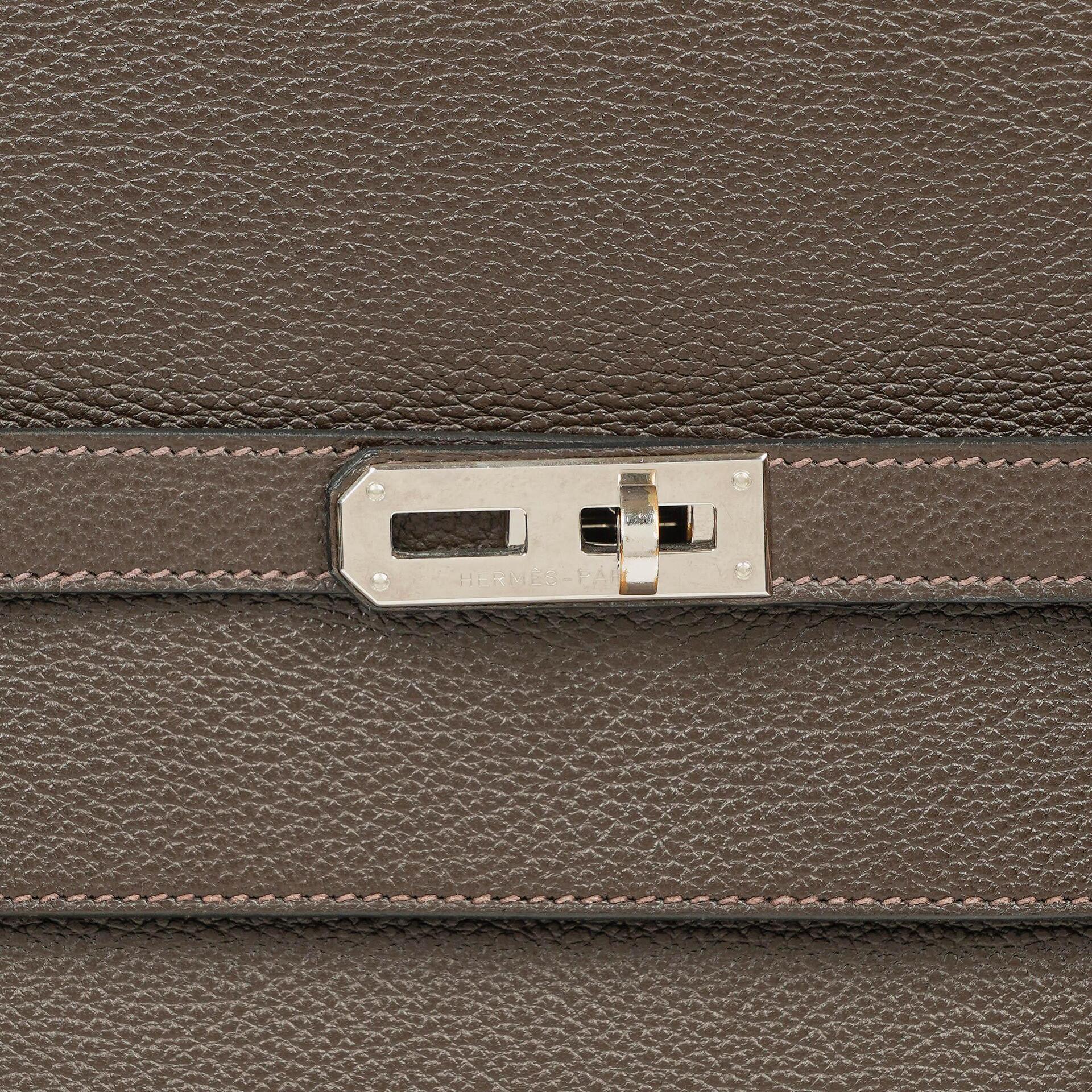 Hermes Kelly Depeches 38 Macassar Epsom Leder Mit Palladium Beschlägen