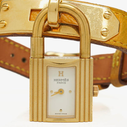 Hermès Kelly vergoldete Uhr mit Leder