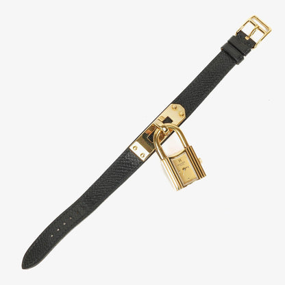 Hermès Kelly Noir Uhr aus Courchevel Leder mit Vergoldung