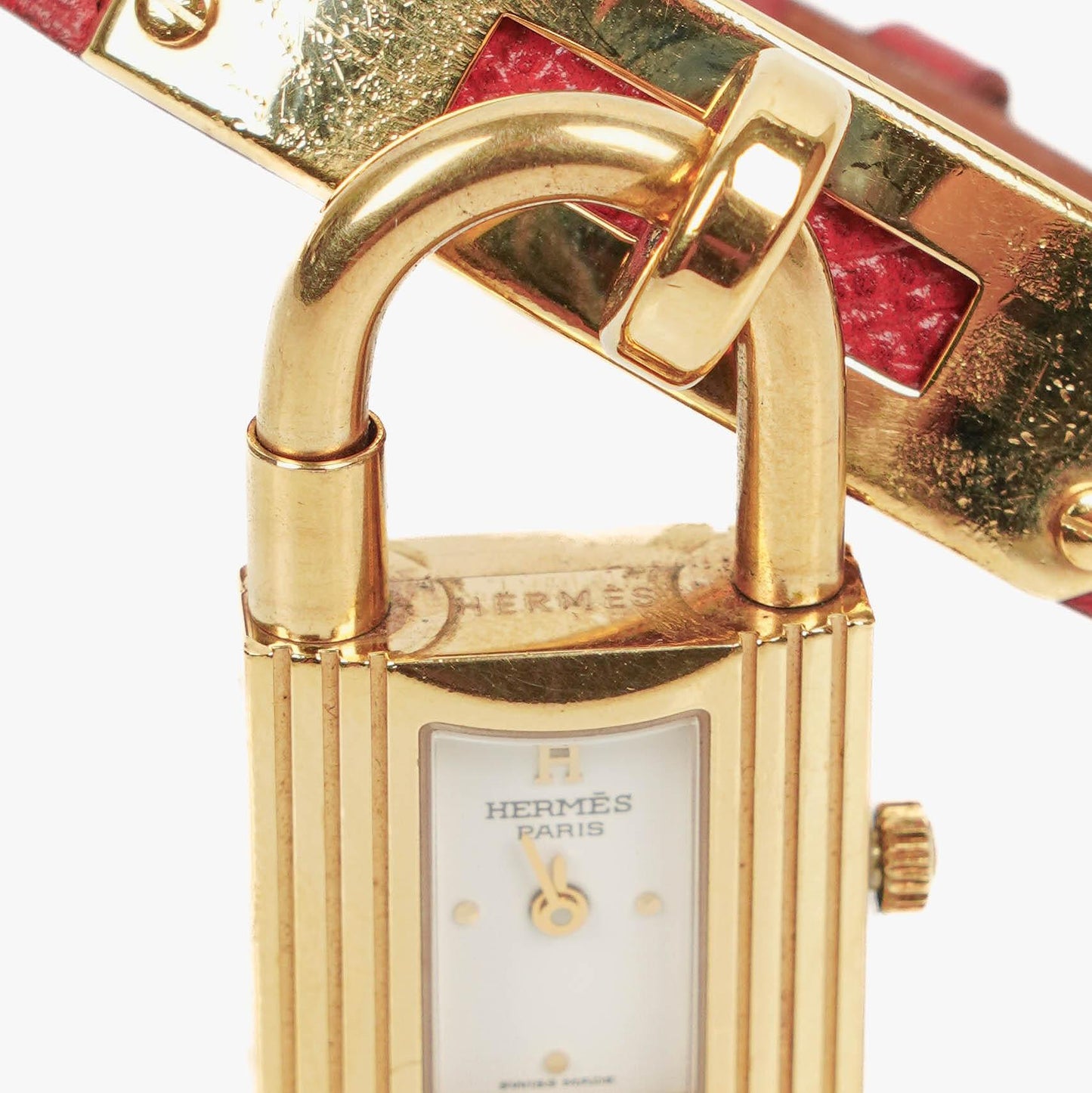 Hermès Kelly Uhr aus Rouge Courchevel Leder, vergoldet