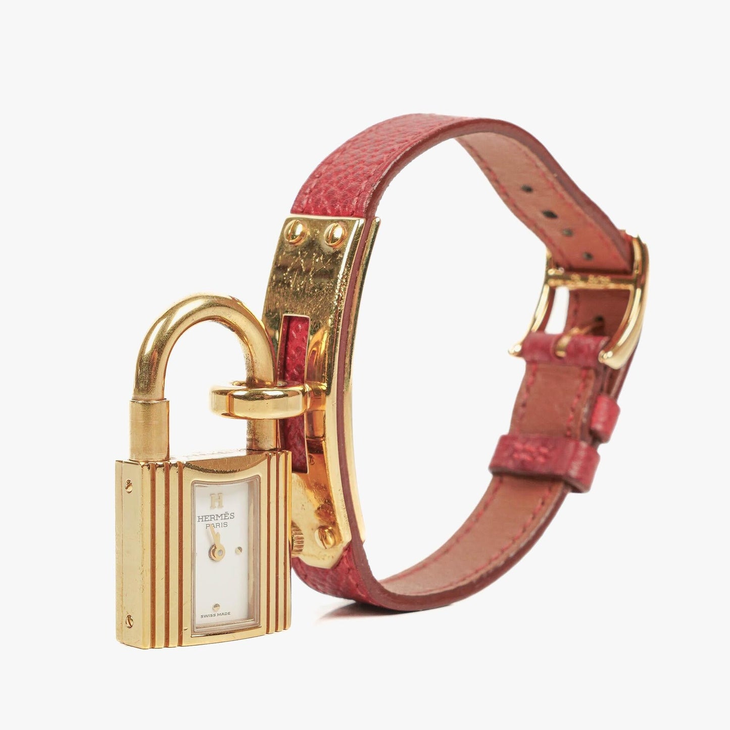 Hermès Kelly Uhr aus Rouge Courchevel Leder, vergoldet