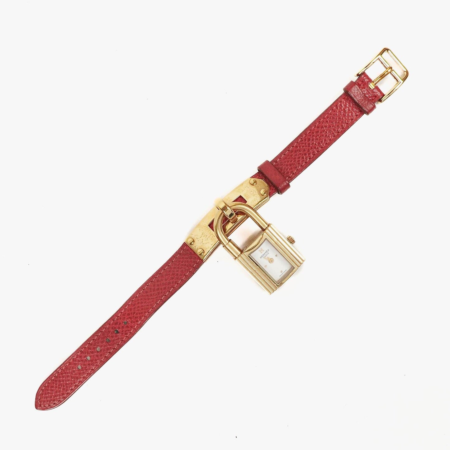 Hermès Kelly Uhr aus Rouge Courchevel Leder, vergoldet
