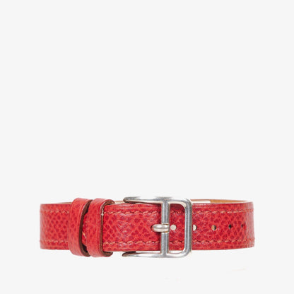 Hermès Kelly Uhr aus Rouge Courchevel Leder in Silberoptik