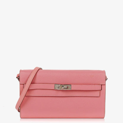Hermès Kelly To Go Geldbörse aus Epsom in Rose Confetti mit Palladium-Beschlägen