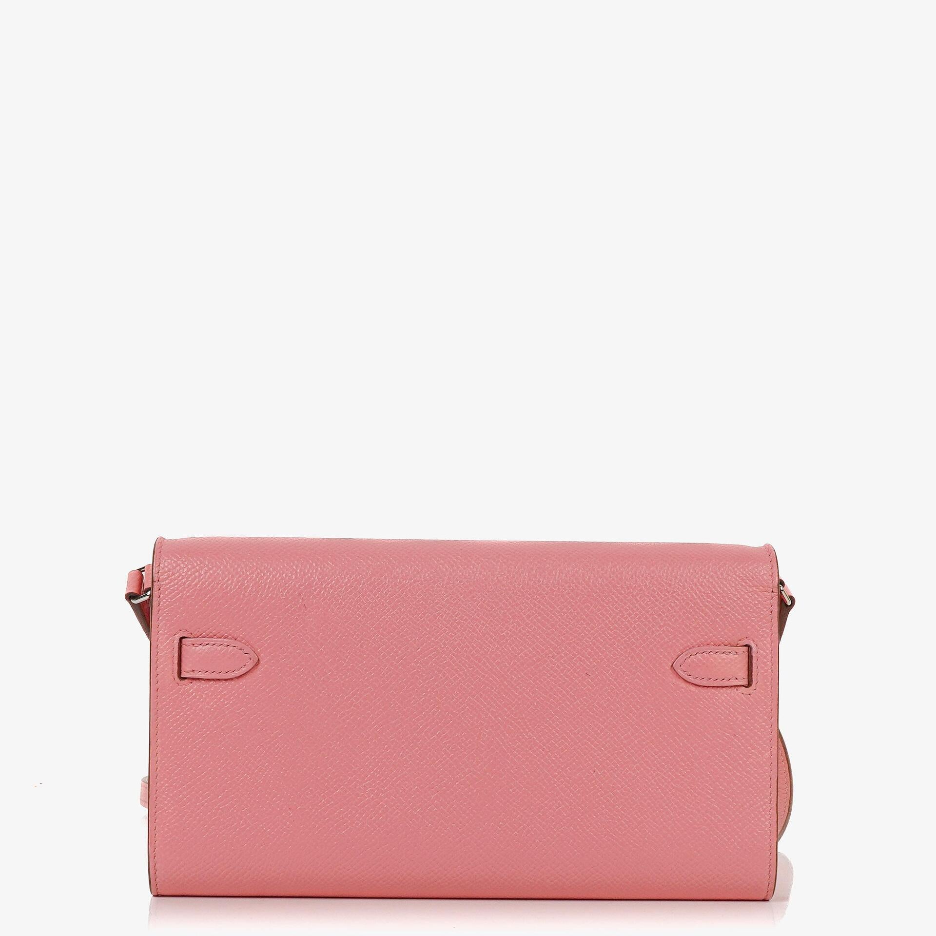 Hermès Kelly To Go Geldbörse aus Epsom in Rose Confetti mit Palladium-Beschlägen