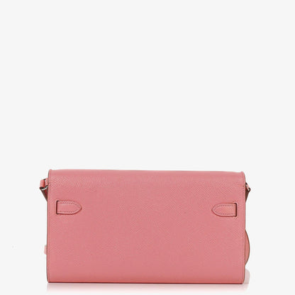 Hermès Kelly To Go Geldbörse aus Epsom in Rose Confetti mit Palladium-Beschlägen