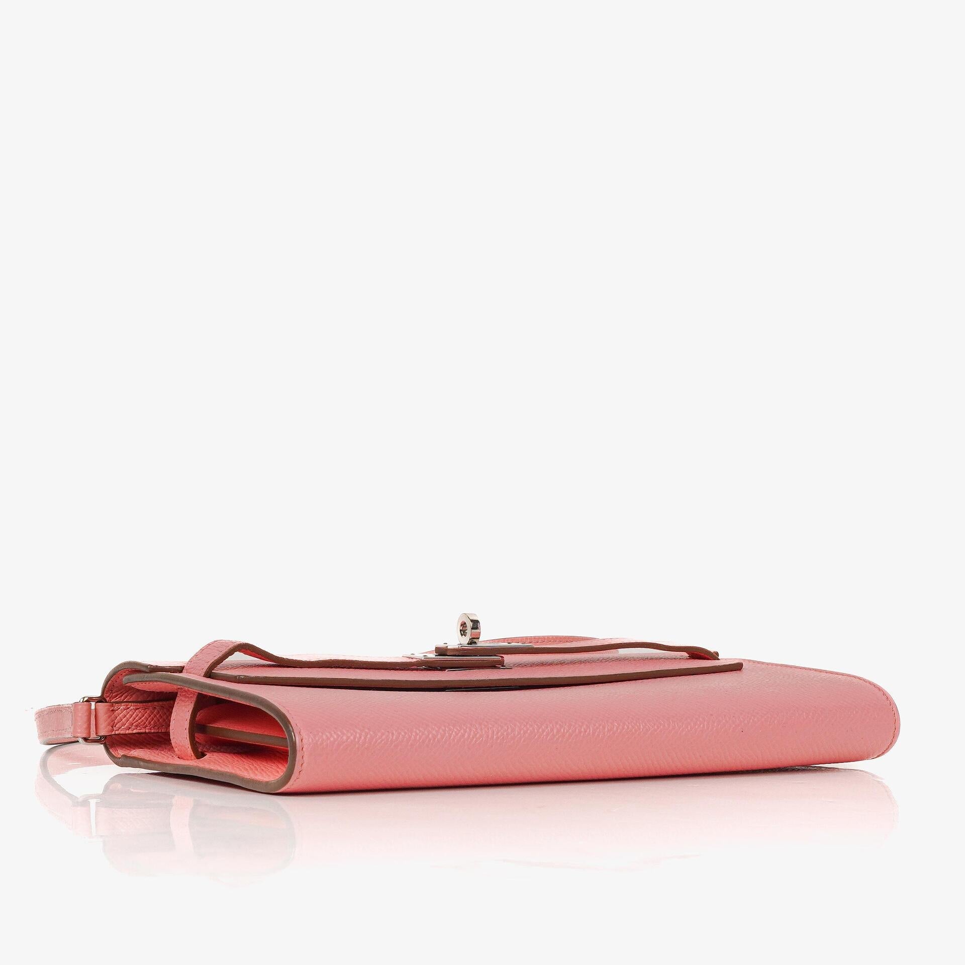 Hermès Kelly To Go Geldbörse aus Epsom in Rose Confetti mit Palladium-Beschlägen