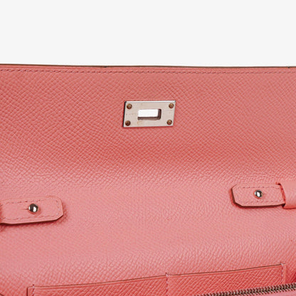 Hermès Kelly To Go Geldbörse aus Epsom in Rose Confetti mit Palladium-Beschlägen