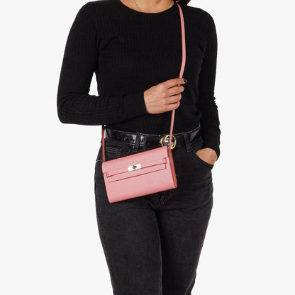Hermès Kelly To Go Geldbörse aus Epsom in Rose Confetti mit Palladium-Beschlägen