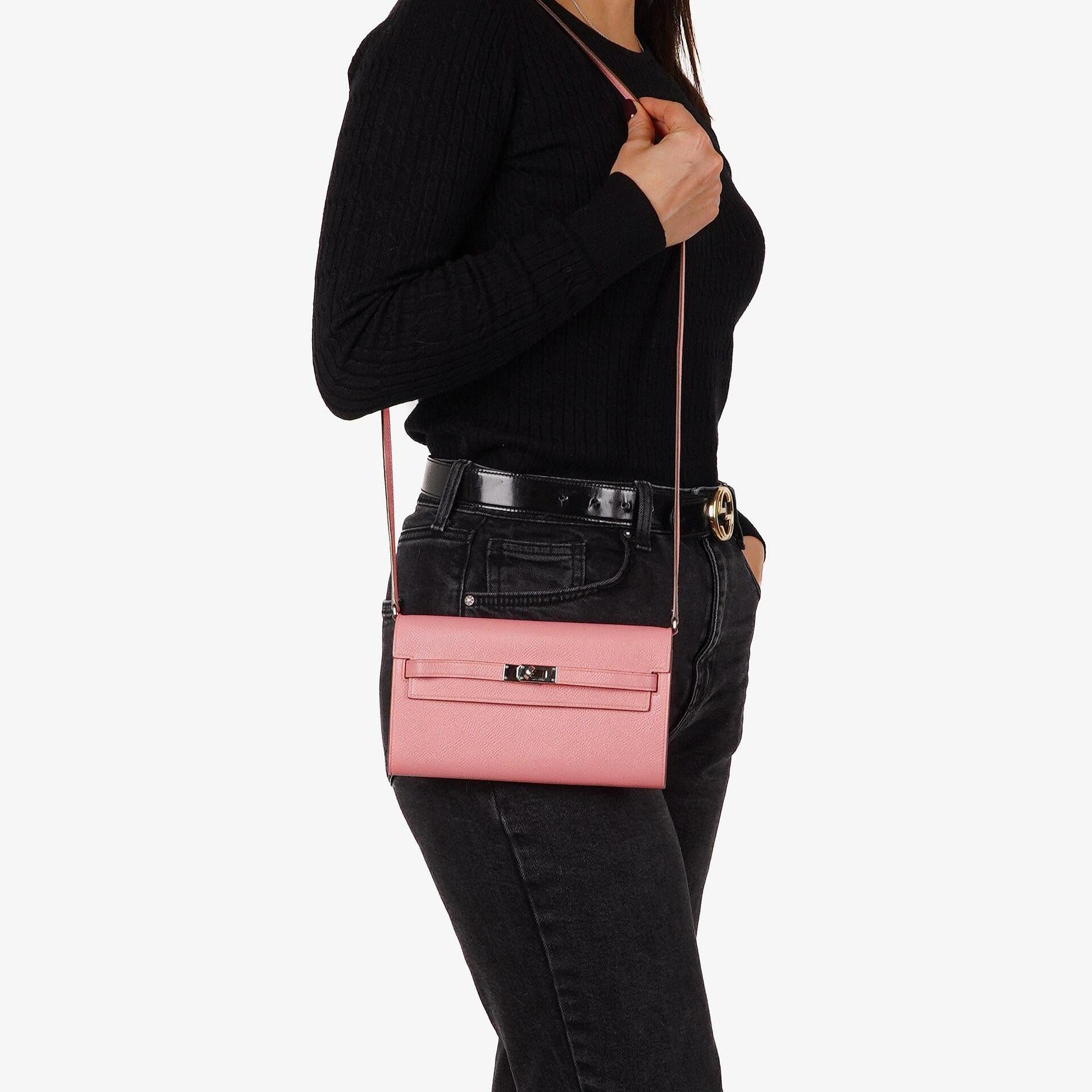 Hermès Kelly To Go Geldbörse aus Epsom in Rose Confetti mit Palladium-Beschlägen