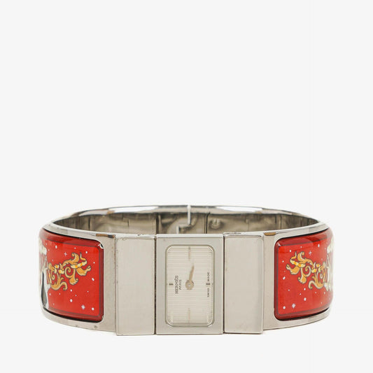 Hermès Loquet Armreif-Quarzuhr in Rot und Silber L01.110