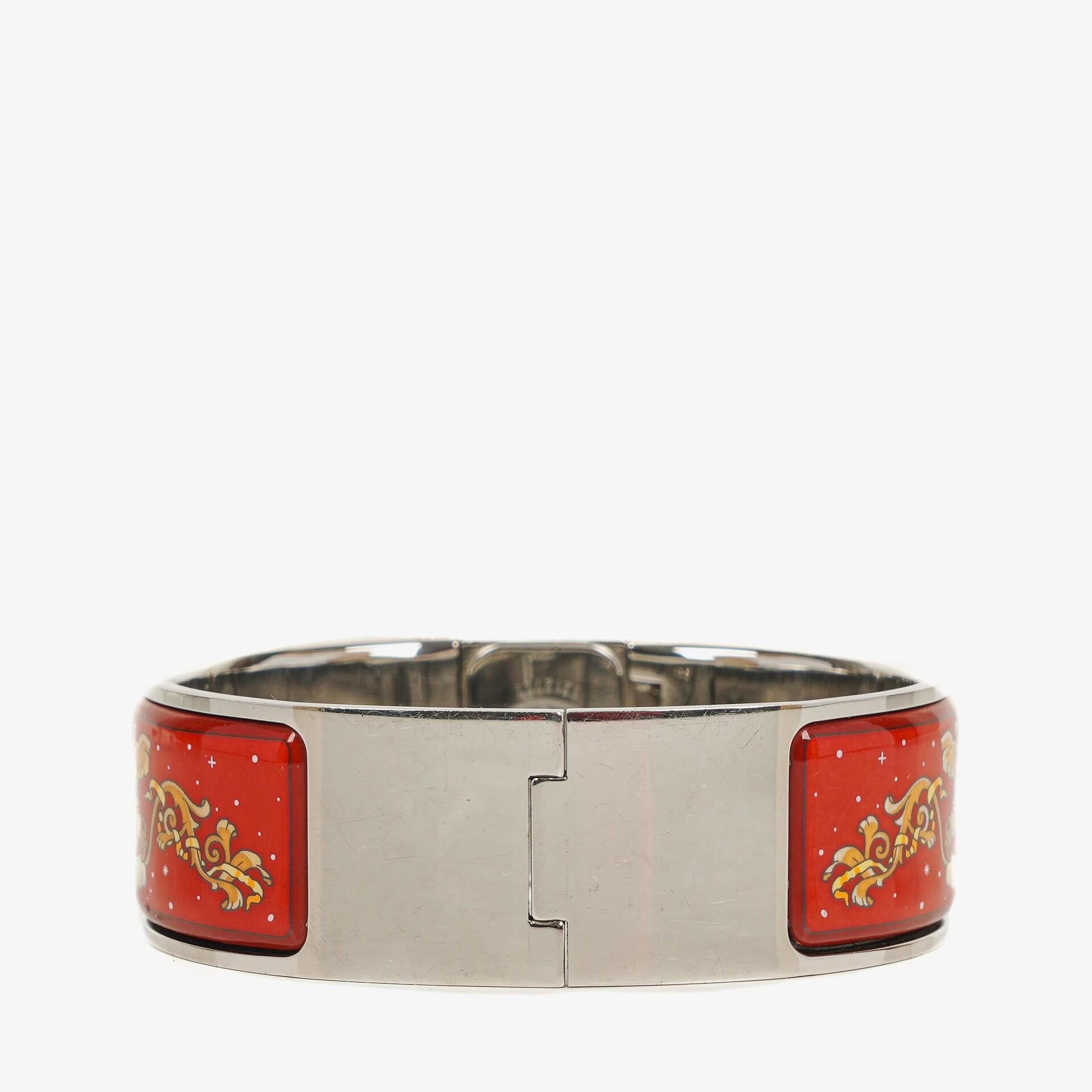Hermès Loquet Armreif-Quarzuhr in Rot und Silber L01.110