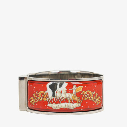 Hermès Loquet Armreif-Quarzuhr in Rot und Silber L01.110