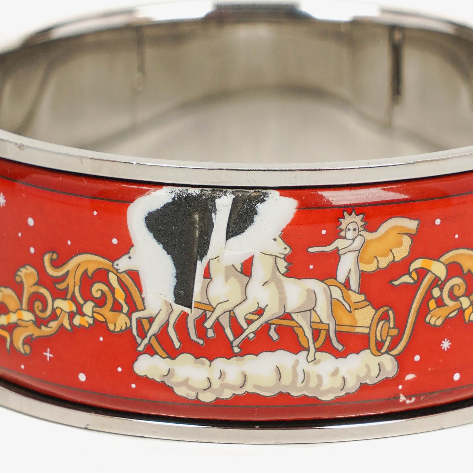Hermès Loquet Armreif-Quarzuhr in Rot und Silber L01.110