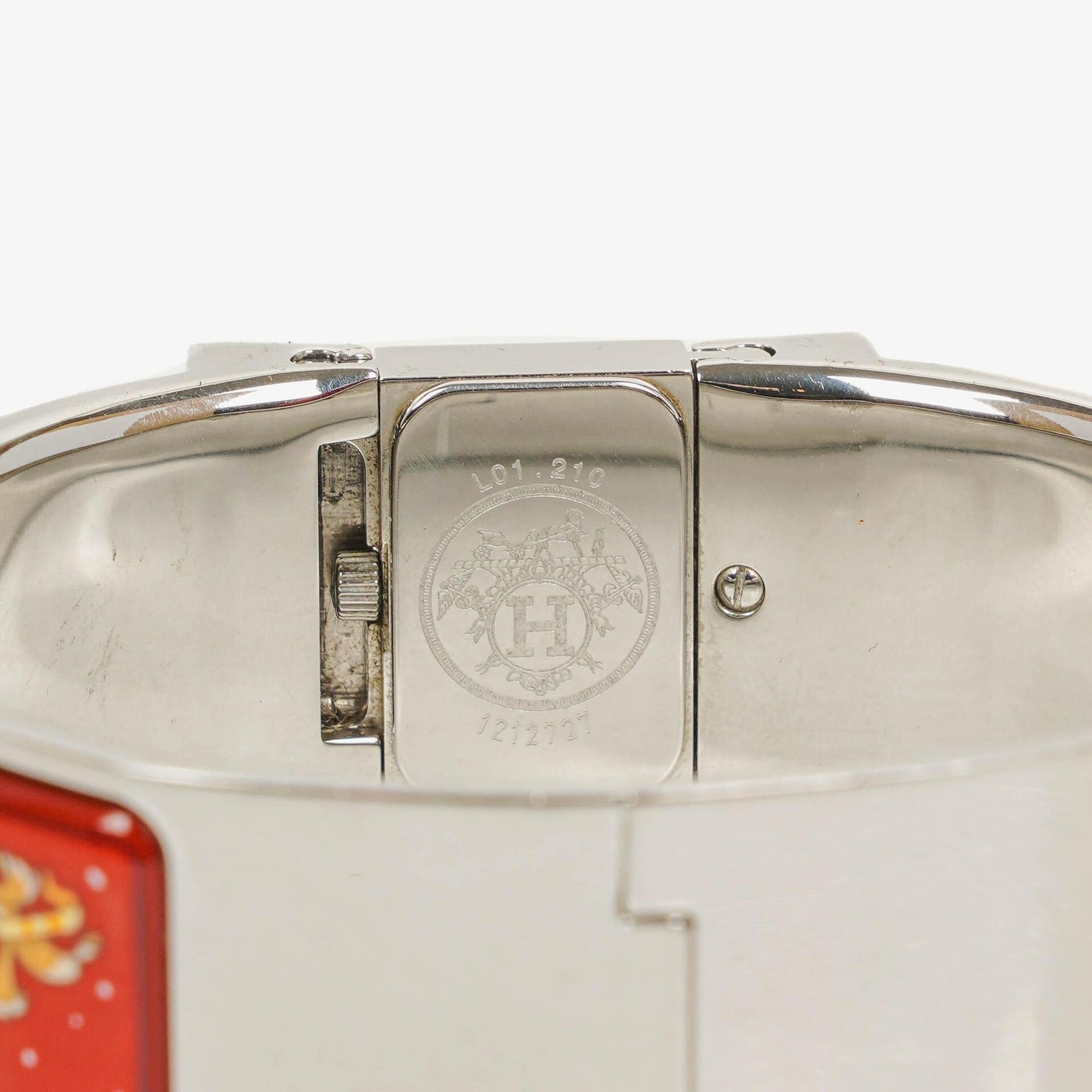 Hermès Loquet Armreif-Quarzuhr in Rot und Silber L01.110