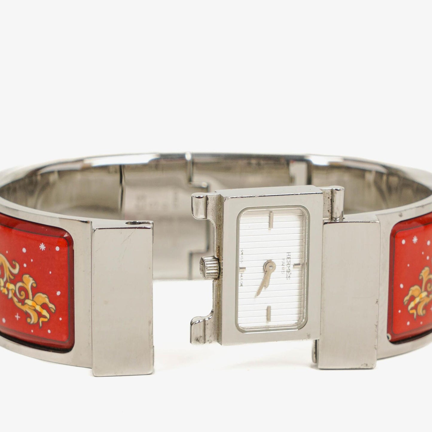 Hermès Loquet Armreif-Quarzuhr in Rot und Silber L01.110