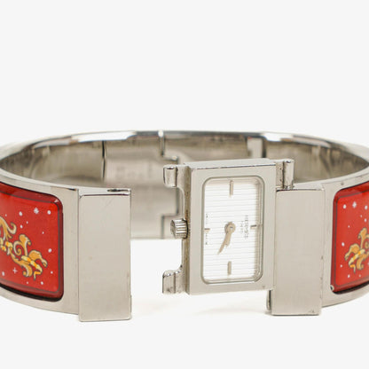 Hermès Loquet Armreif-Quarzuhr in Rot und Silber L01.110