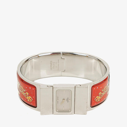 Hermès Loquet Armreif-Quarzuhr in Rot und Silber L01.110
