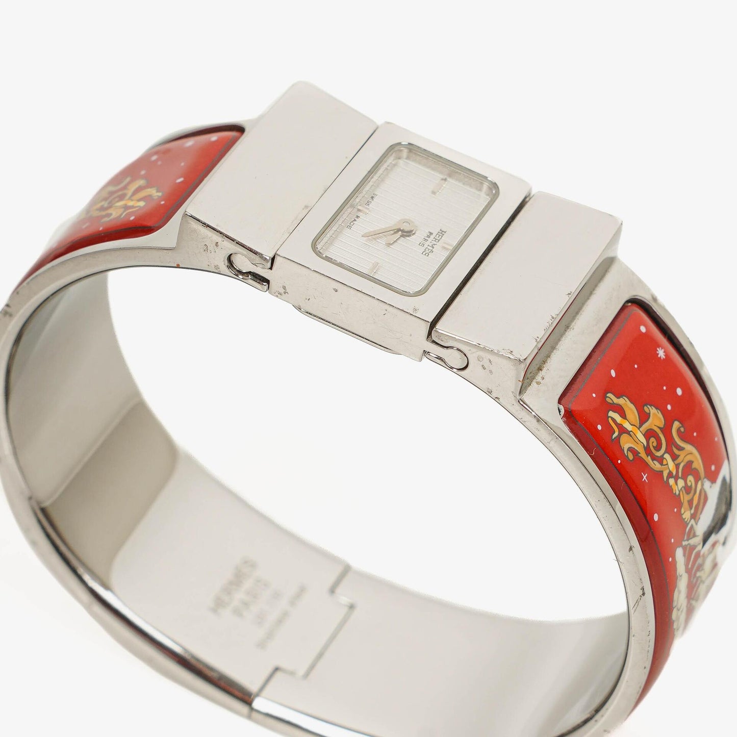 Hermès Loquet Armreif-Quarzuhr in Rot und Silber L01.110