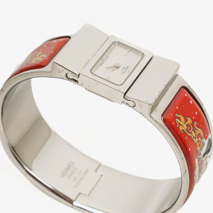 Hermès Loquet Armreif-Quarzuhr in Rot und Silber L01.110