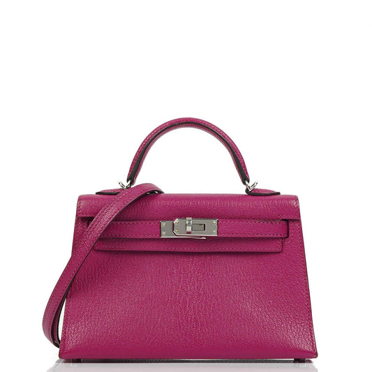 Hermes Mini Kelly Sellier, Chevre Mysore Rose Pourpre Lila, Palladium Hardware