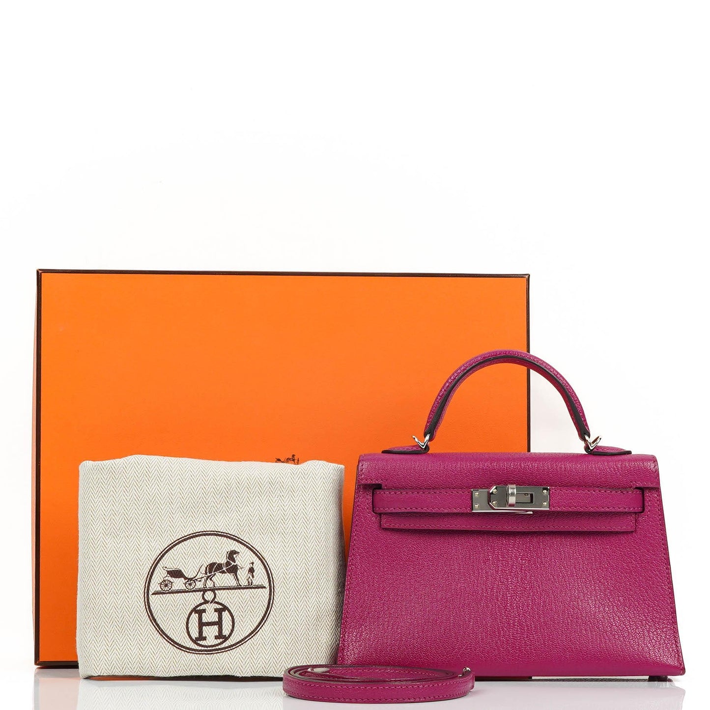 Hermes Mini Kelly Sellier, Chevre Mysore Rose Pourpre Lila, Palladium Hardware
