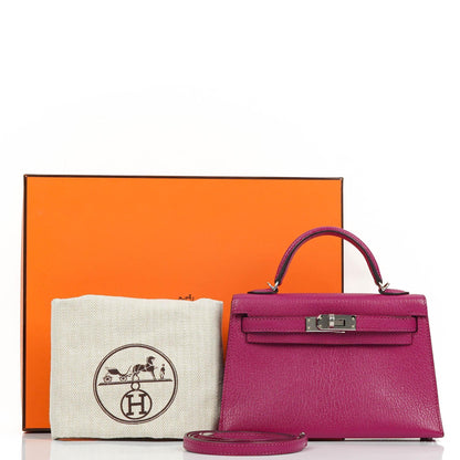 Hermes Mini Kelly Sellier, Chevre Mysore Rose Pourpre Lila, Palladium Hardware