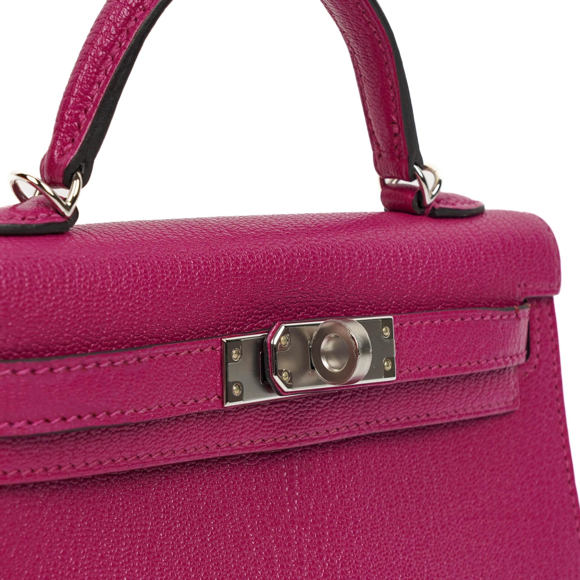 Hermes Mini Kelly Sellier, Chevre Mysore Rose Pourpre Lila, Palladium Hardware