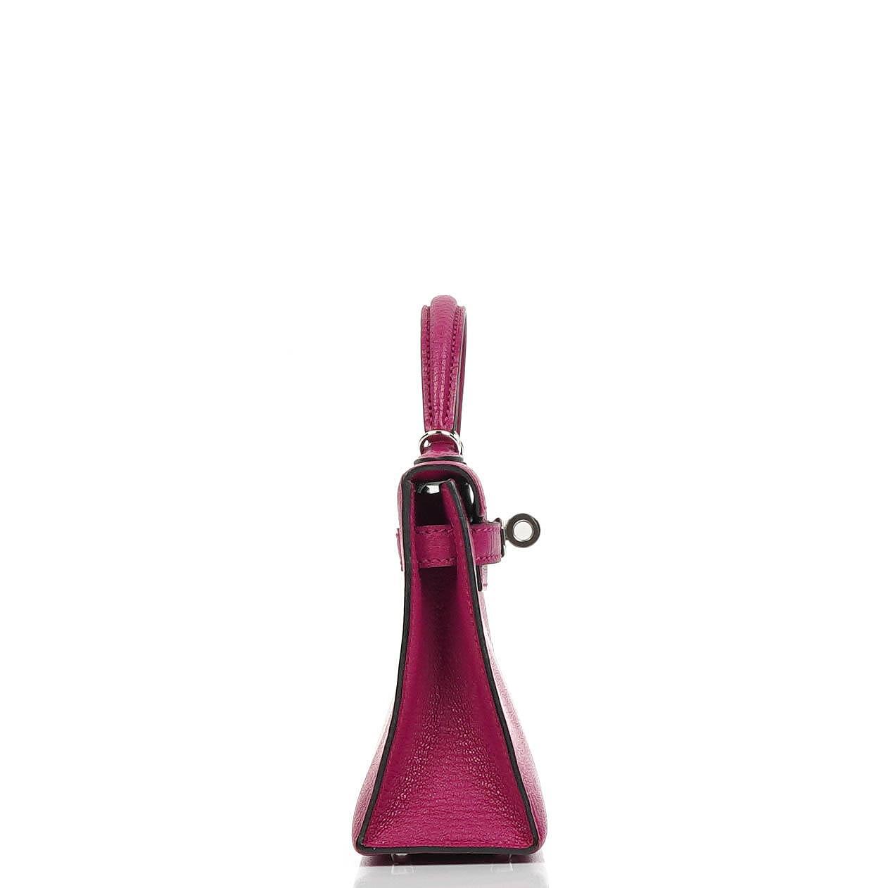 Hermes Mini Kelly Sellier, Chevre Mysore Rose Pourpre Lila, Palladium Hardware