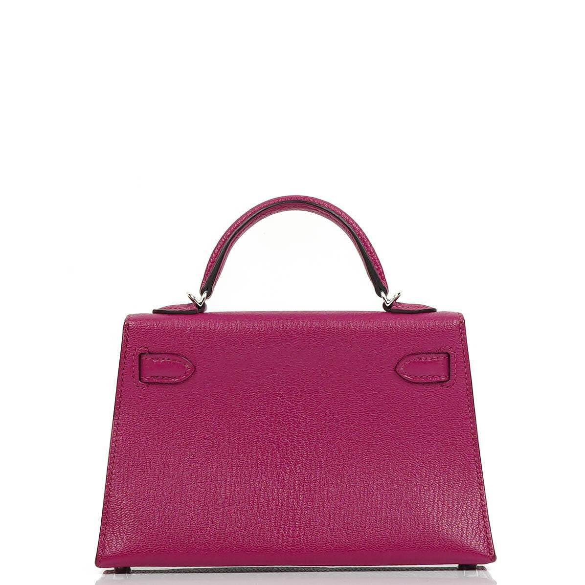 Hermes Mini Kelly Sellier, Chevre Mysore Rose Pourpre Lila, Palladium Hardware