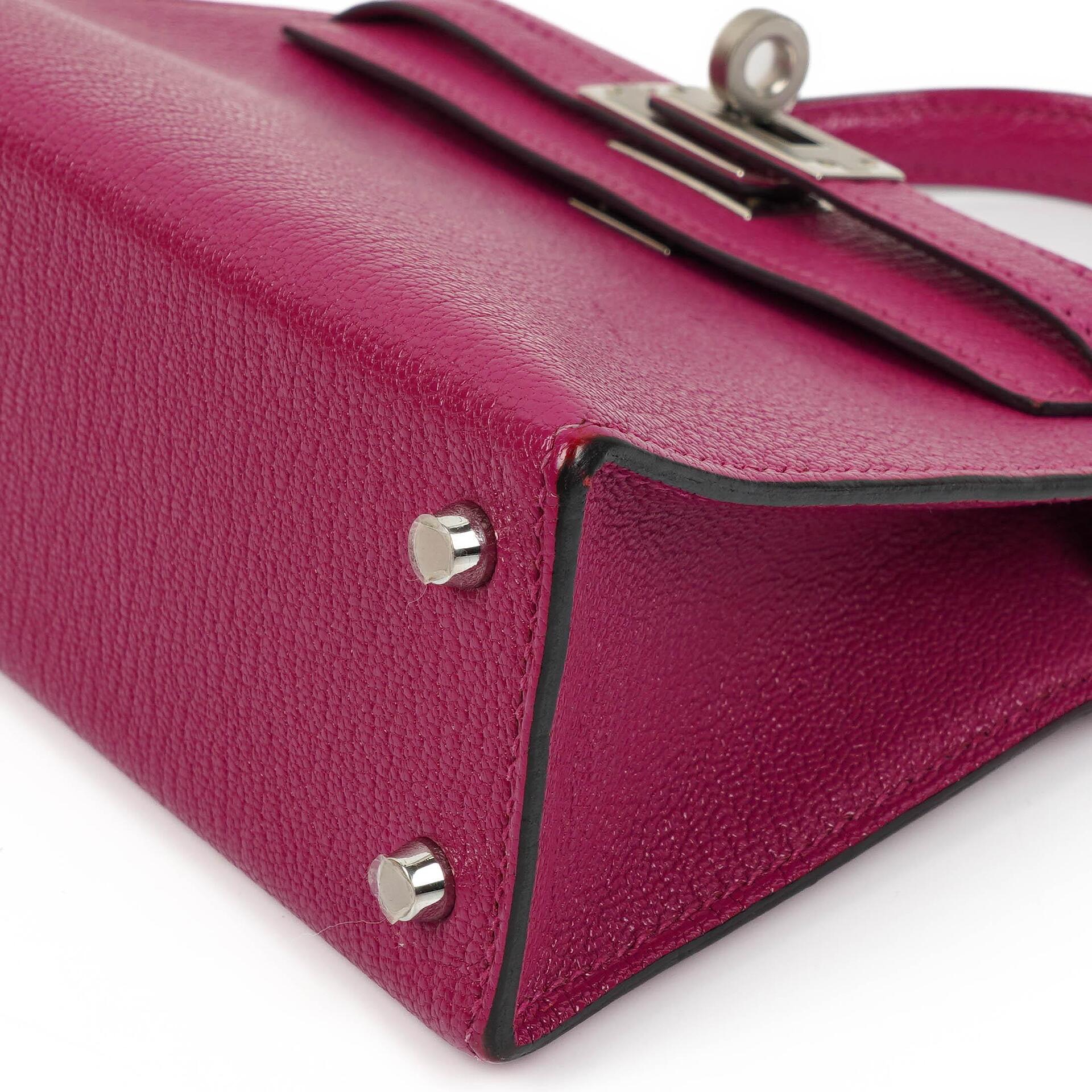 Hermes Mini Kelly Sellier, Chevre Mysore Rose Pourpre Lila, Palladium Hardware