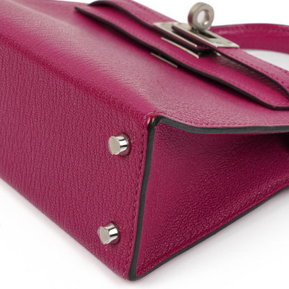 Hermes Mini Kelly Sellier, Chevre Mysore Rose Pourpre Lila, Palladium Hardware