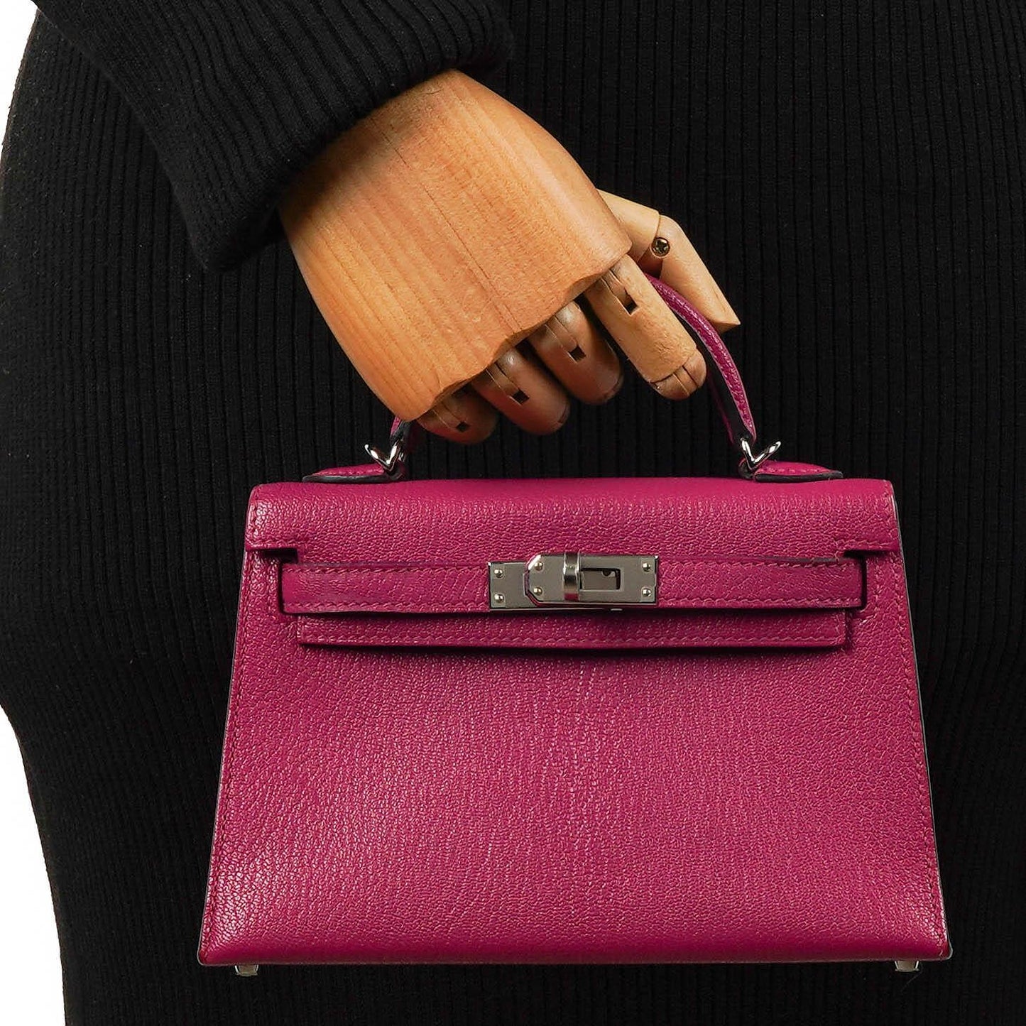 Hermes Mini Kelly Sellier, Chevre Mysore Rose Pourpre Lila, Palladium Hardware