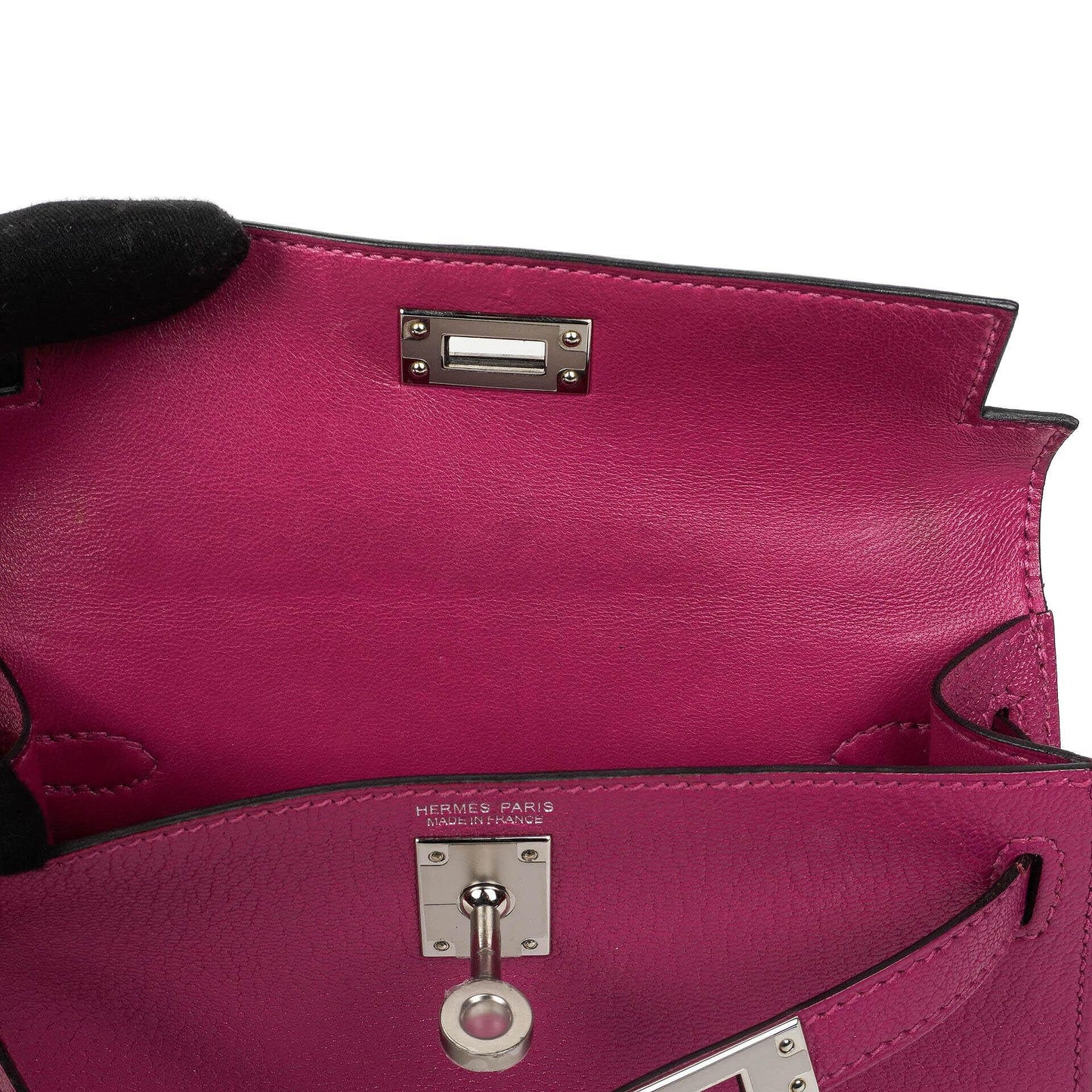 Hermes Mini Kelly Sellier, Chevre Mysore Rose Pourpre Lila, Palladium Hardware