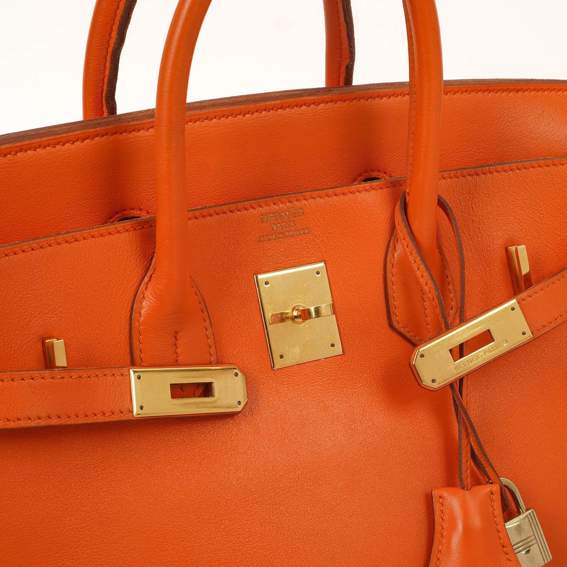 Hermes HAC Birkin 32 Swift Leder Orange mit Gold Hardware