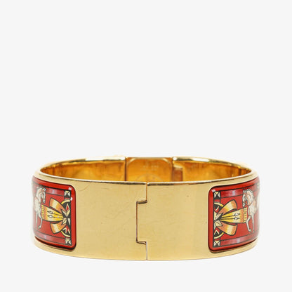 Hermès Loquet Armreif-Quarzuhr mit roter Reitsport-Emaille und vergoldetem Finish, L01.201