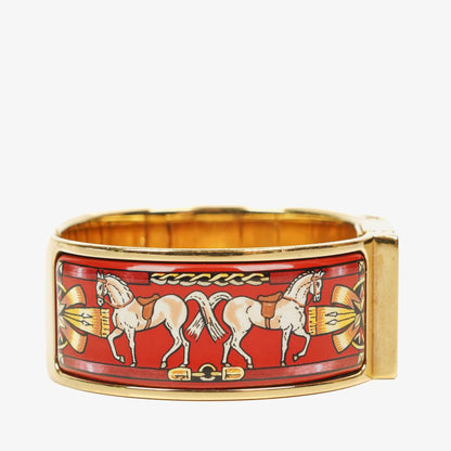 Hermès Loquet Armreif-Quarzuhr mit roter Reitsport-Emaille und vergoldetem Finish, L01.201