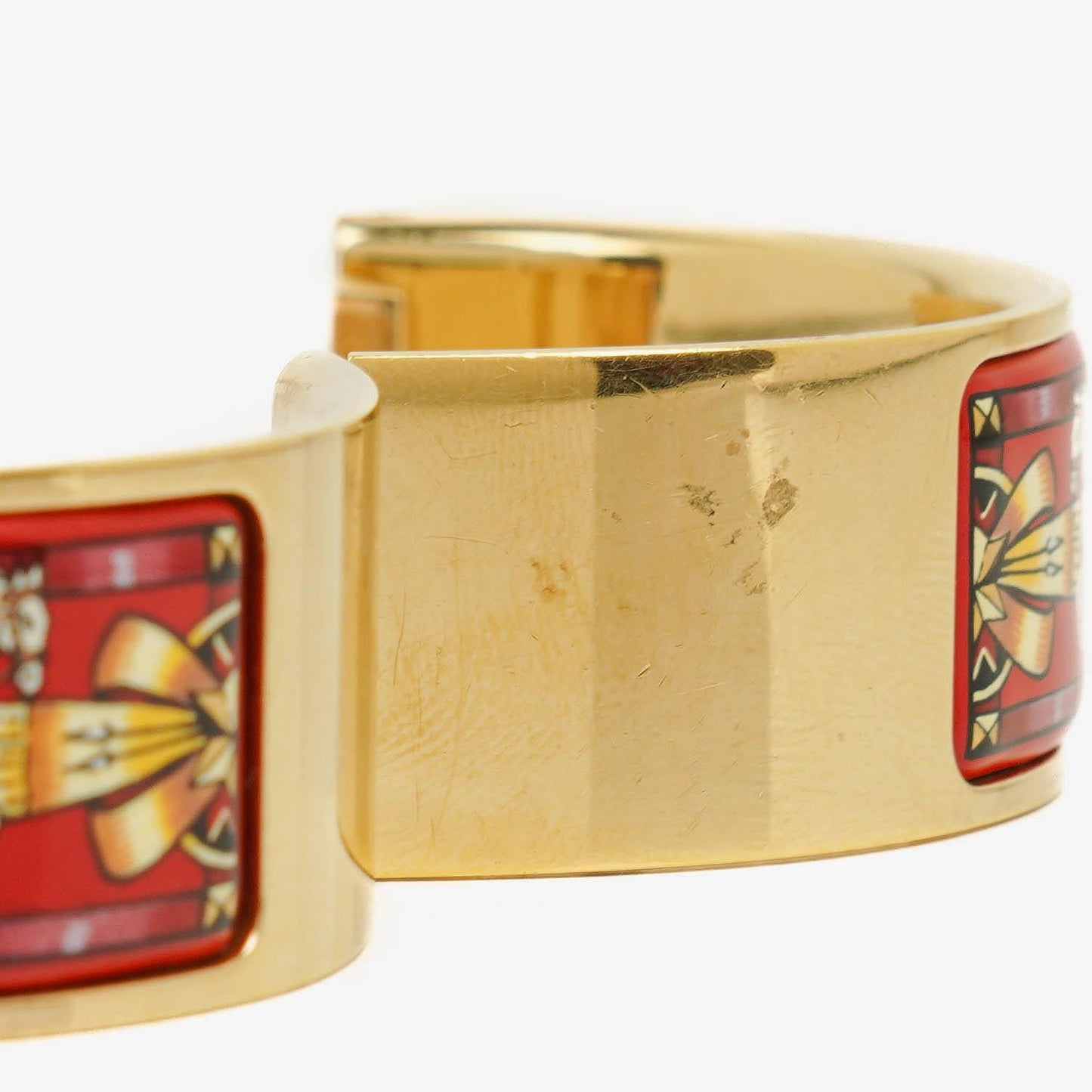 Hermès Loquet L01.201 Quarz-Armreifuhr mit roter Equestrian-Emaille und Vergoldung